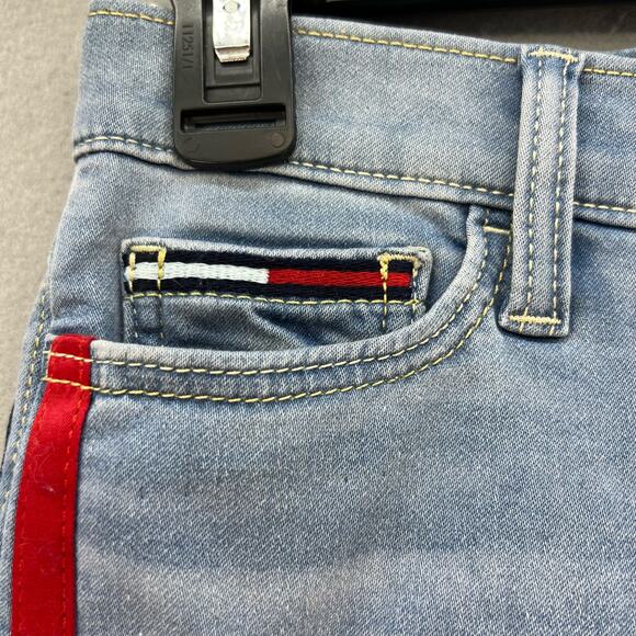 Tommy Jeans Women's 0/25 Light Blue Red Blue Tuxedo Stripes 90s Preppy Jeggings - Picture 8 of 15